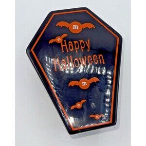 M & M Mars, Inc. Coffin Candy Dish Lided Orange/Red 2008 8”x4” Happy Halloween